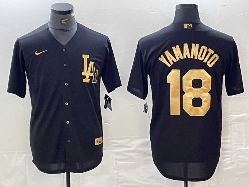 Men%27s Los Angeles Dodgers #18 Yoshinobu Yamamoto Black Gold Cool Base Stitched Jersey->los angeles dodgers->MLB Jersey